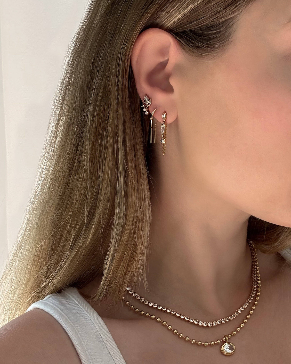 Gabby Marquise Dangle Studs: Gold plate