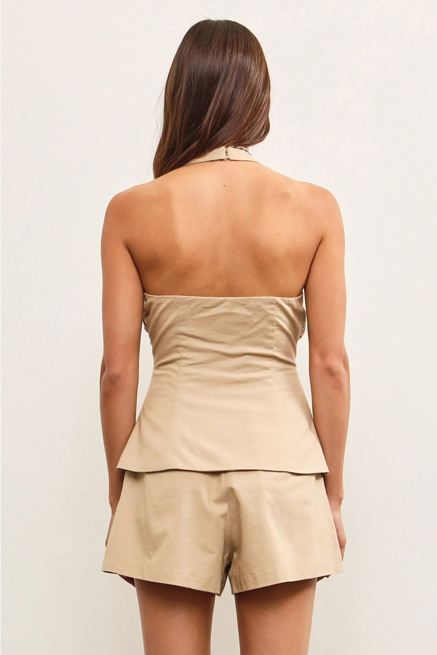 Halter V-Neck Vest Romper