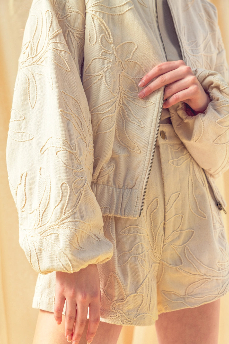 Ecru Floral Short and Jacket Set
