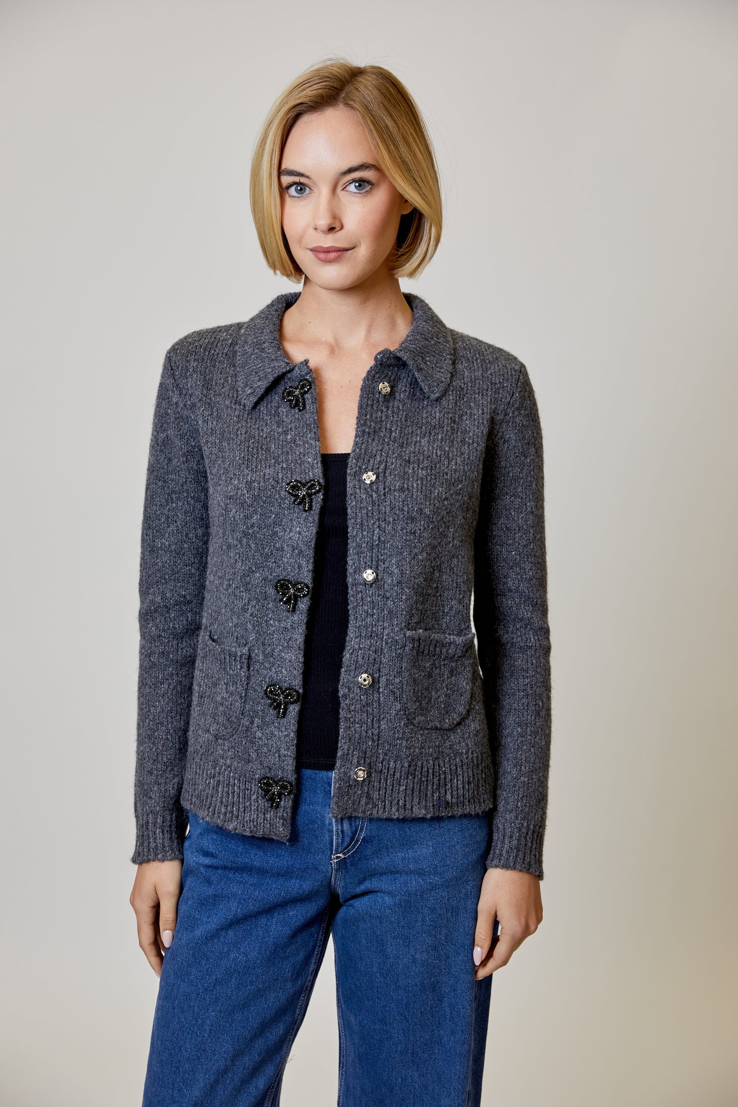 Grey Cardigan with Bows