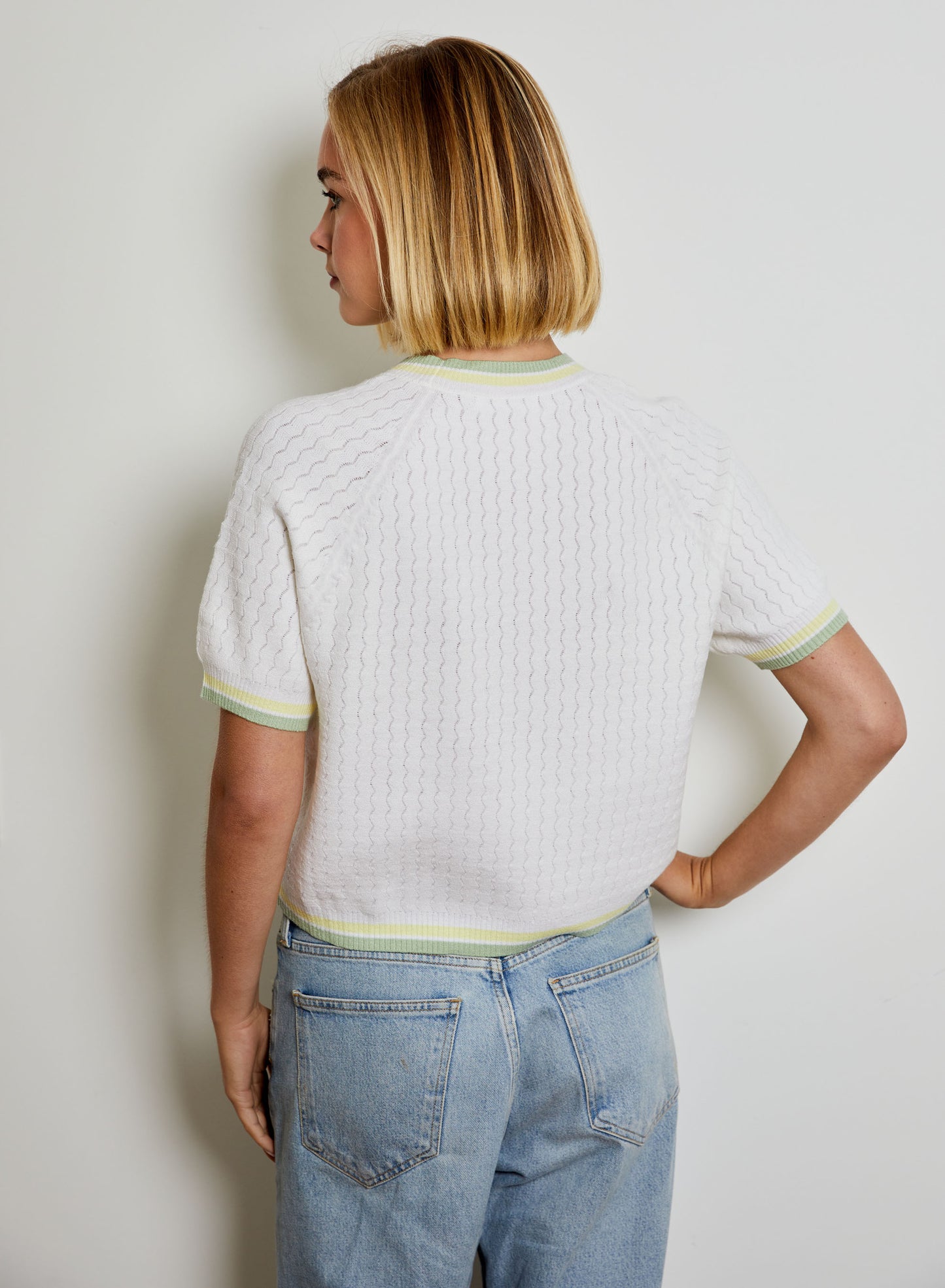 Ragland Short Sleeve Sweater with Green/Blue Detail