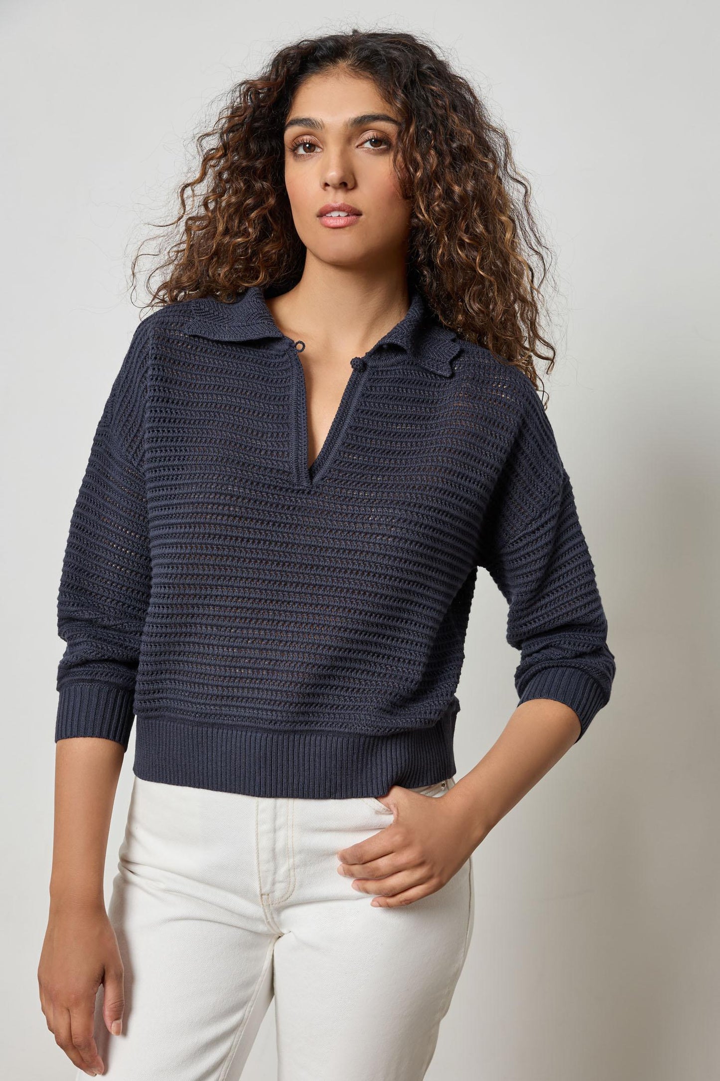 Scalloped Collar Sweater Navy