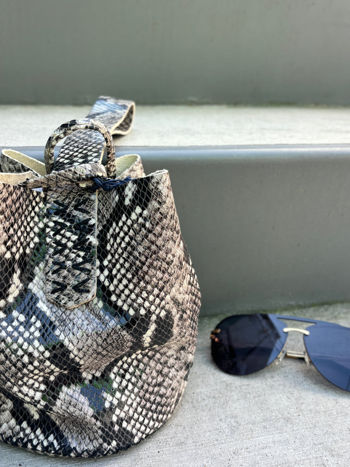Navigli Bag Grey and Black Snake Embossed