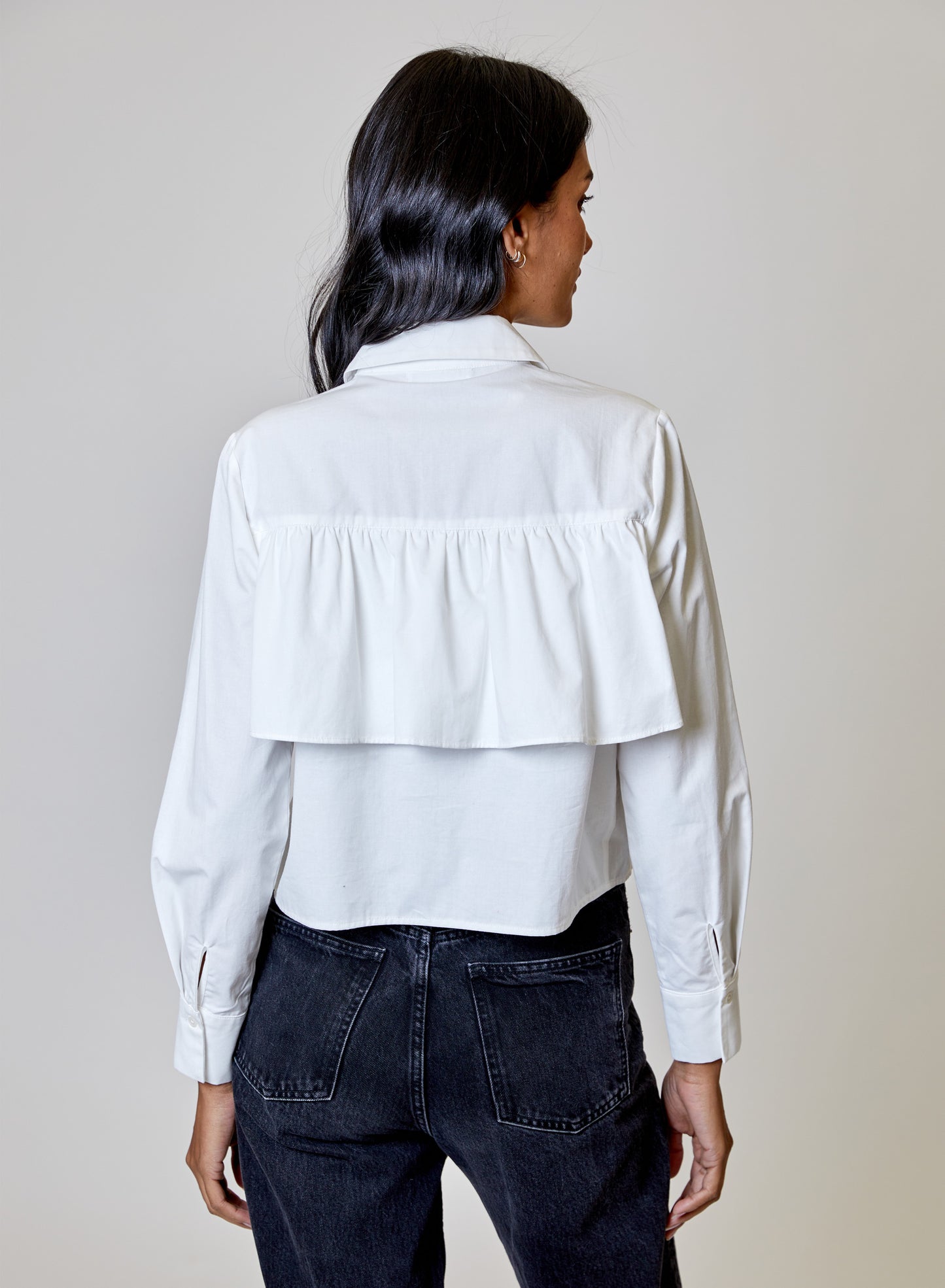 White Crop Button Down