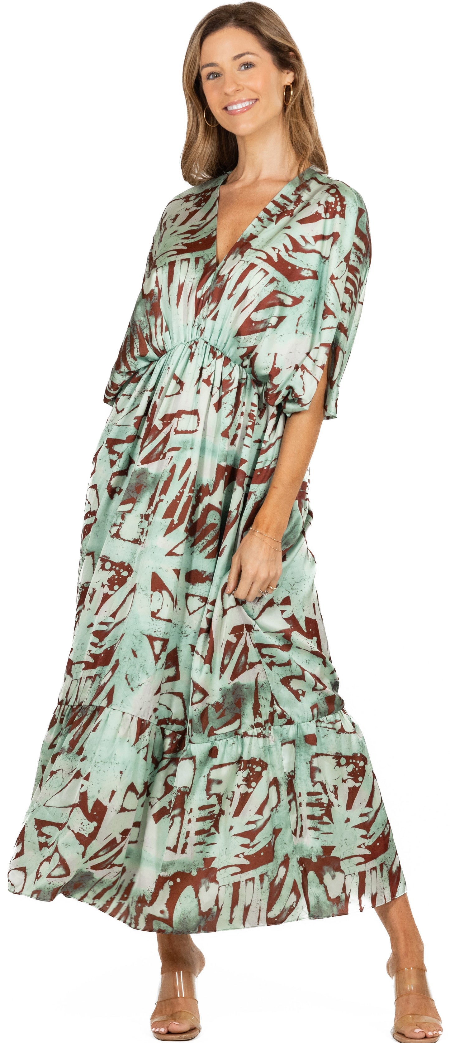 Mint and Brown Silk Kimono Dress