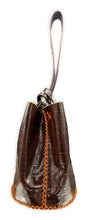 Navigli Bag Dark Brown Croc Embossed with Orange Stitching
