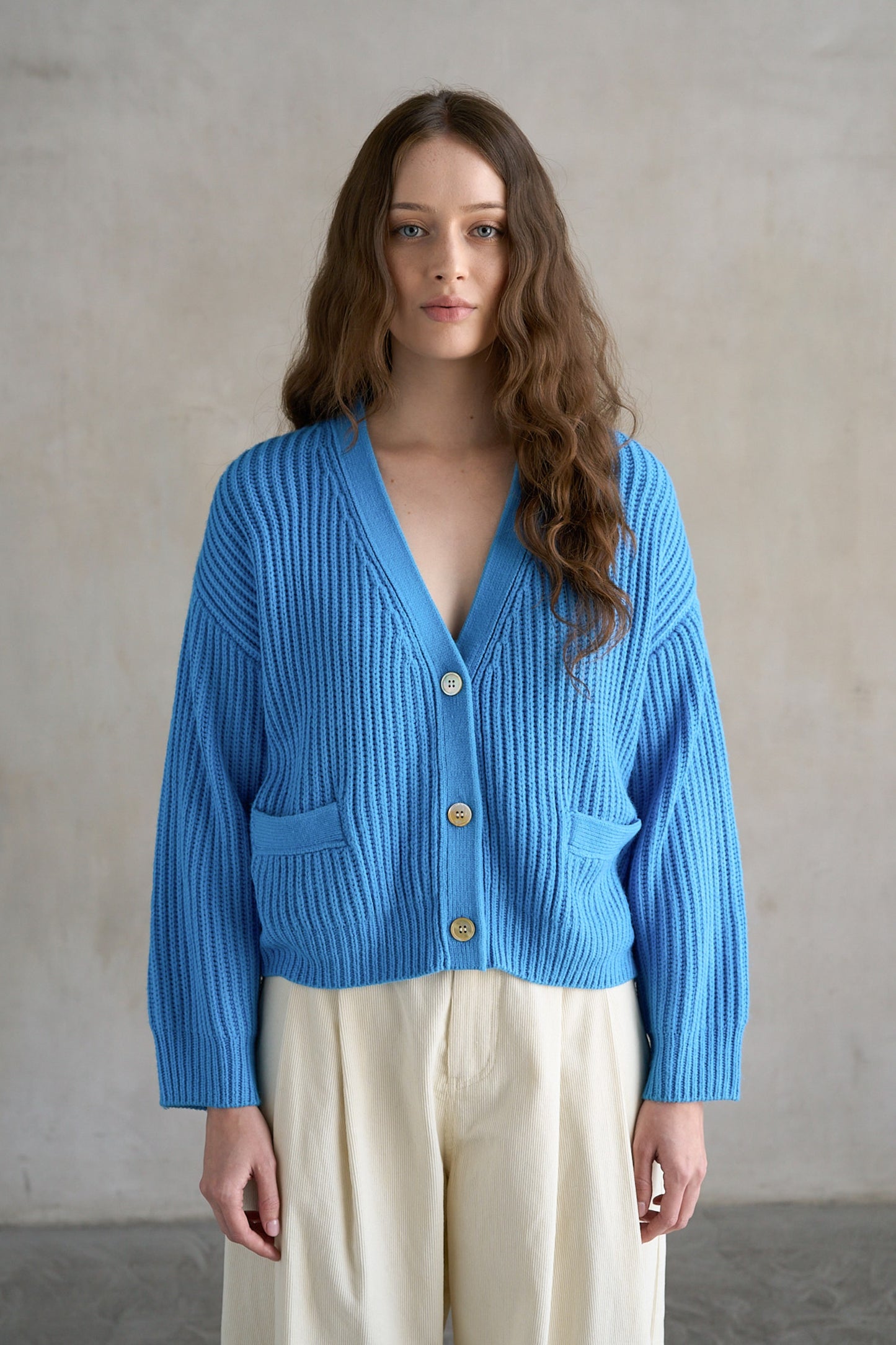 Cobalt Blue Button Down Knit Cardigan