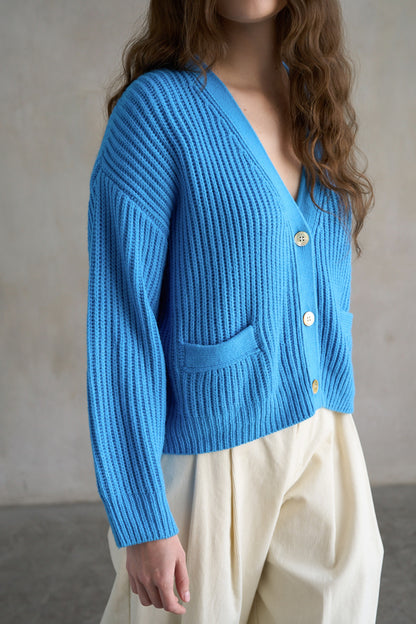 Cobalt Blue Button Down Knit Cardigan