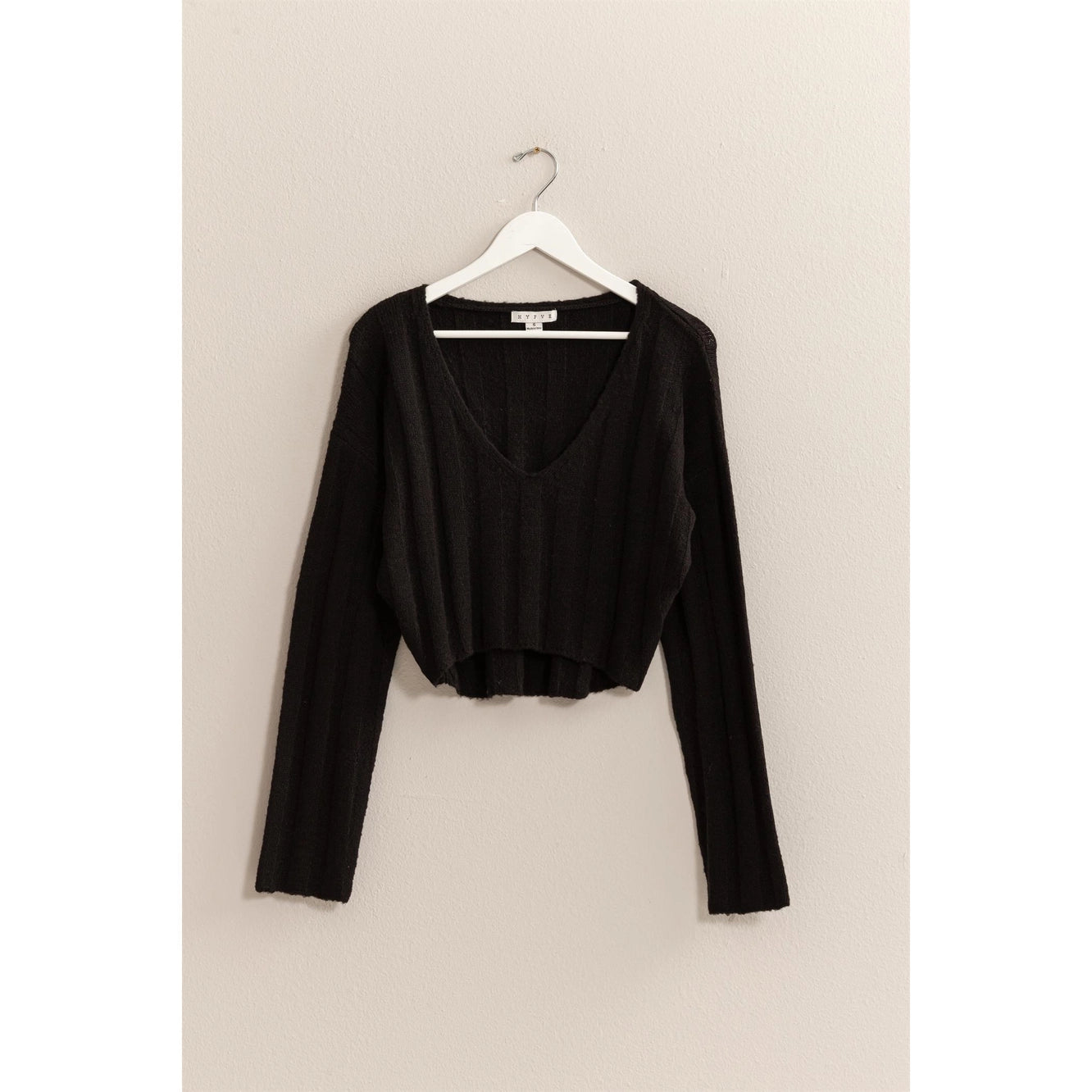 Black Cropped Ribbed Sweater