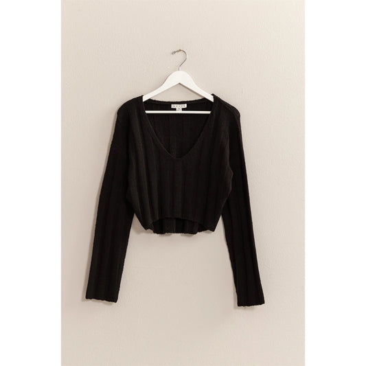 Black Cropped Ribbed Sweater