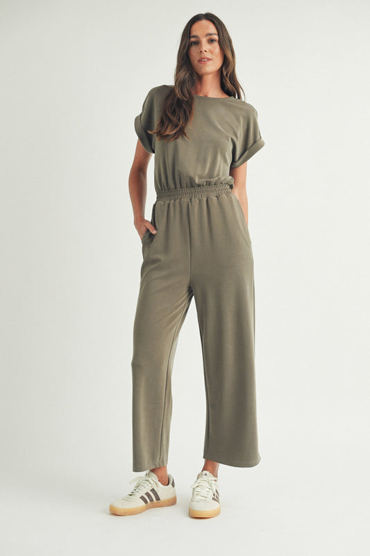 Cap Sleeve Elastic Waist Jumpsuit