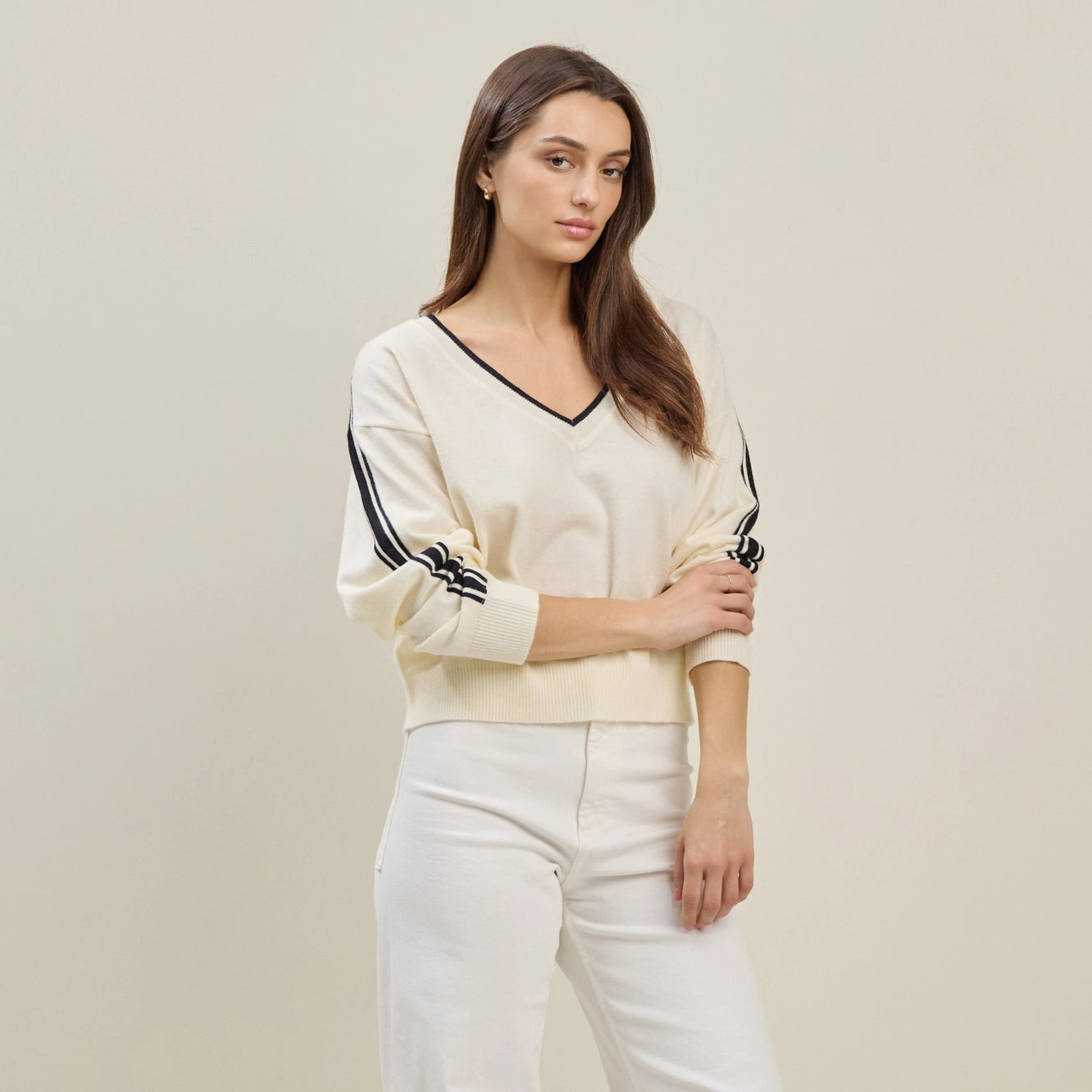 Cream Sweater with Black