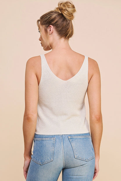 Lightweight Lurex Knit Button Tank Sweater