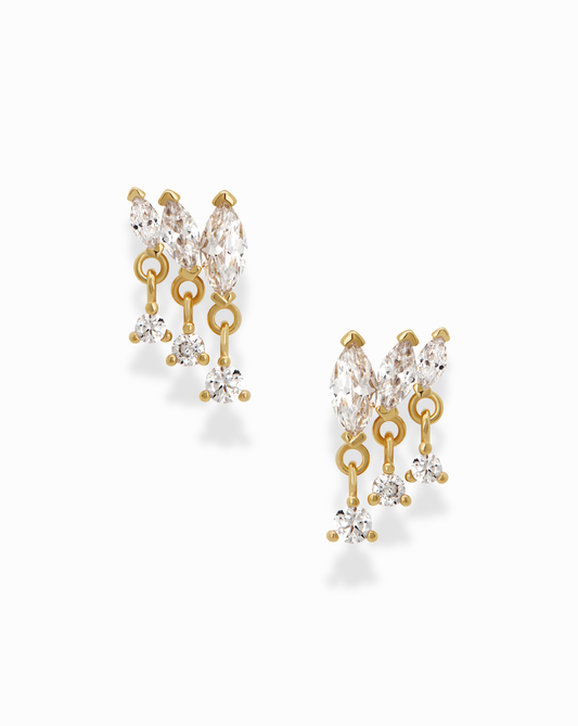 Gabby Marquise Dangle Studs: Gold plate