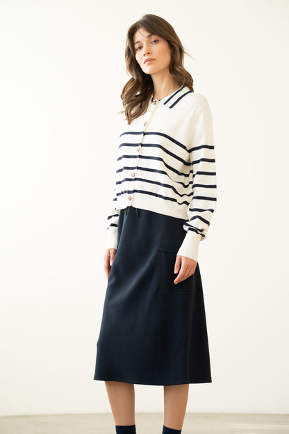 Elastic Waist Cargo Midi Skirt