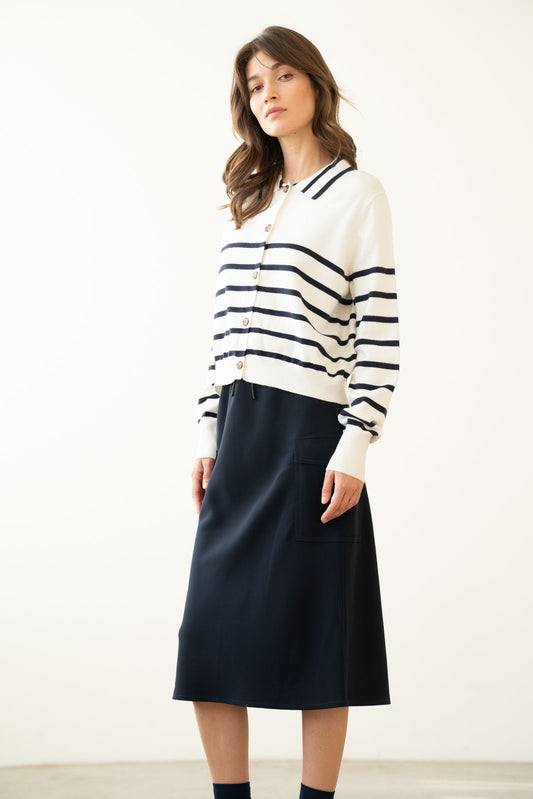 Elastic Waist Cargo Midi Skirt