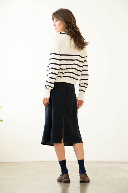 Elastic Waist Cargo Midi Skirt