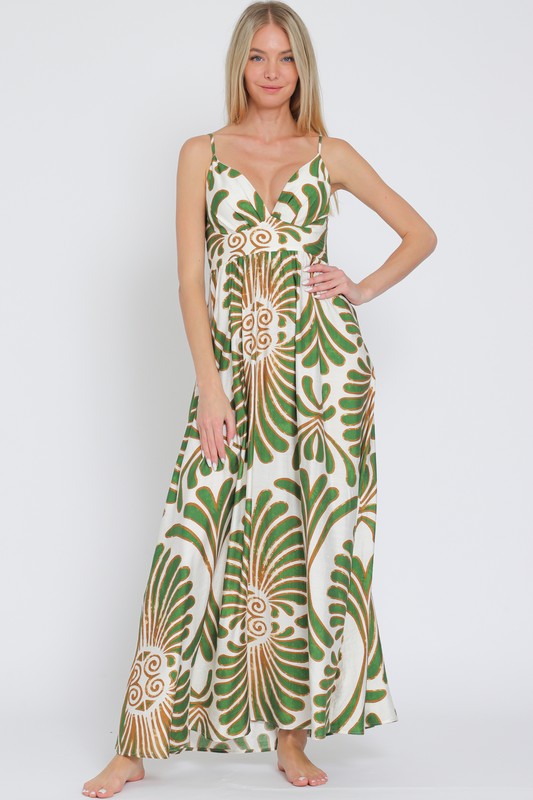 Green and Gold Printed Maxi Dress