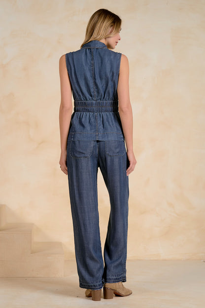 Cinched Waist Denim Vest