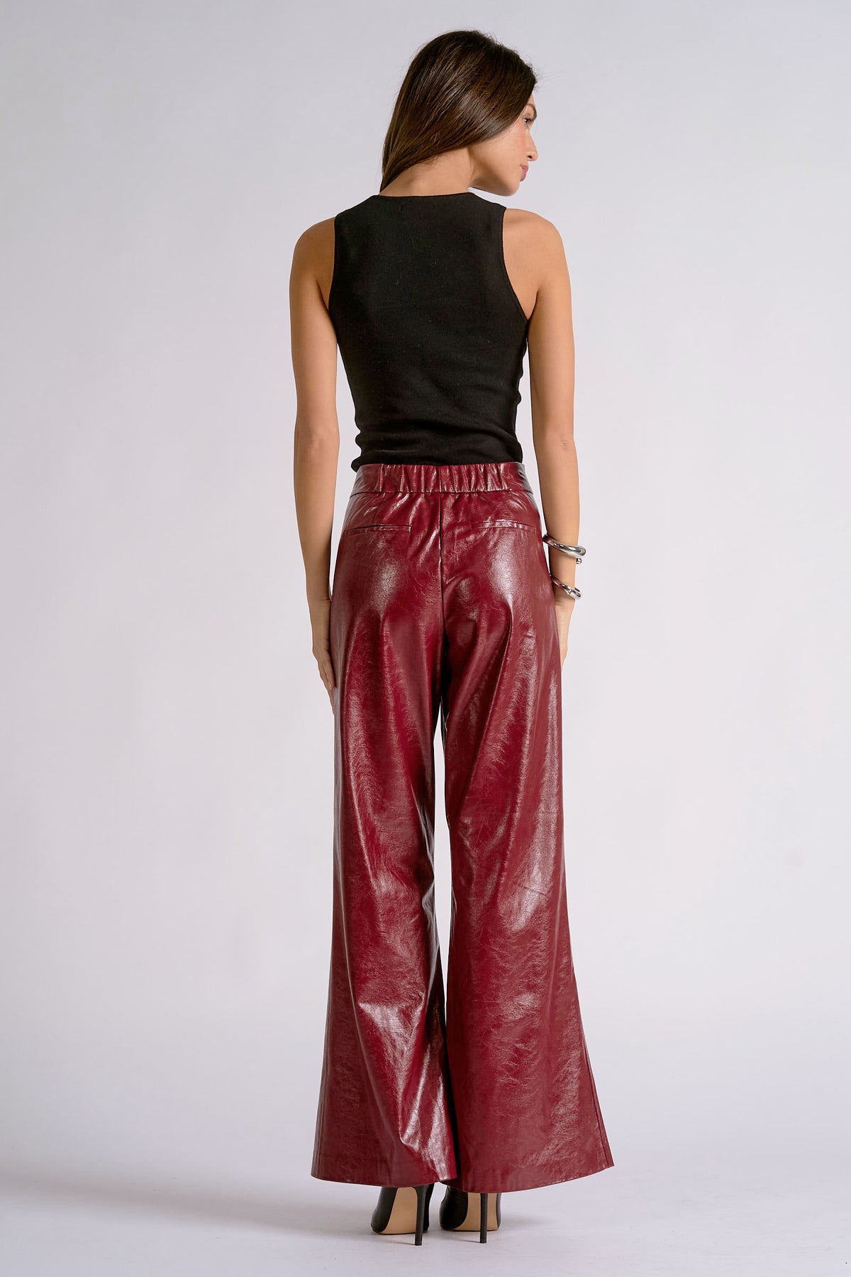 Vegan Leather Burgundy Flare Pants