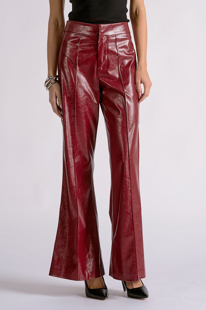 Vegan Leather Burgundy Flare Pants