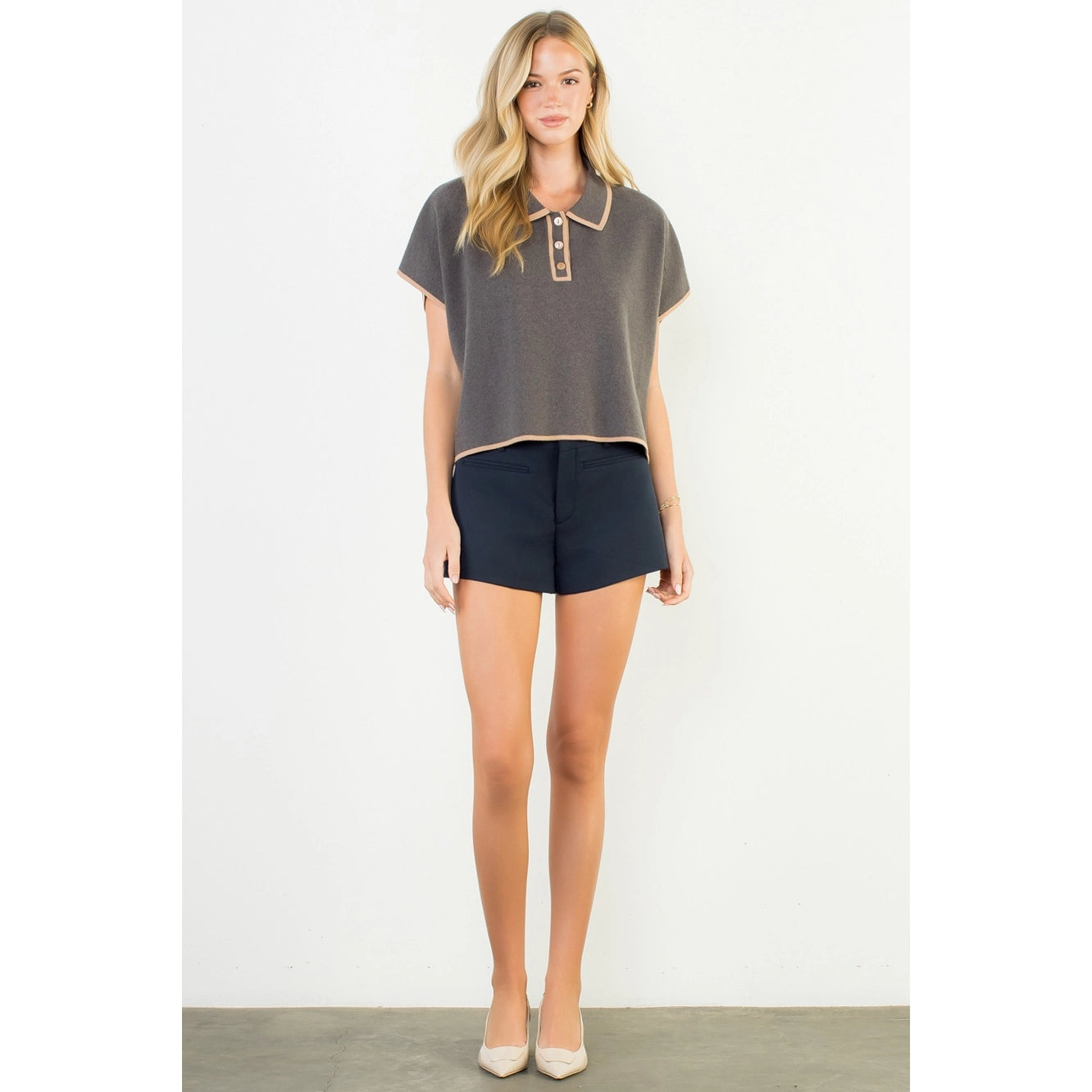 Cap Sleeve Collared Sweater