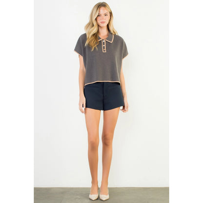 Cap Sleeve Collared Sweater