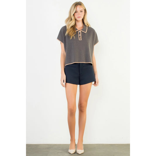 Cap Sleeve Collared Sweater