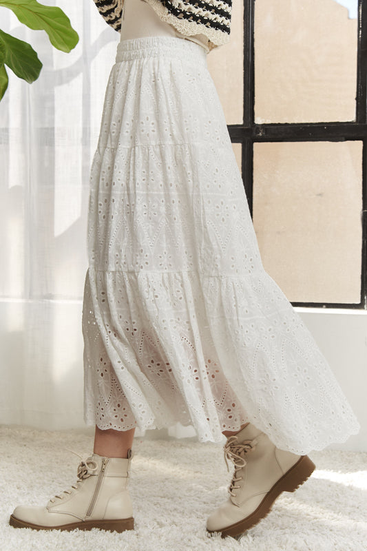 Elastic Waist Eyelet Skirt