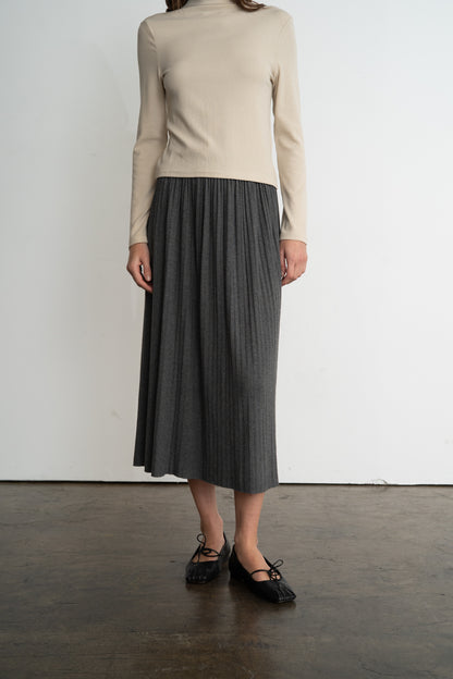 Elastic Pleated Midi Skirt