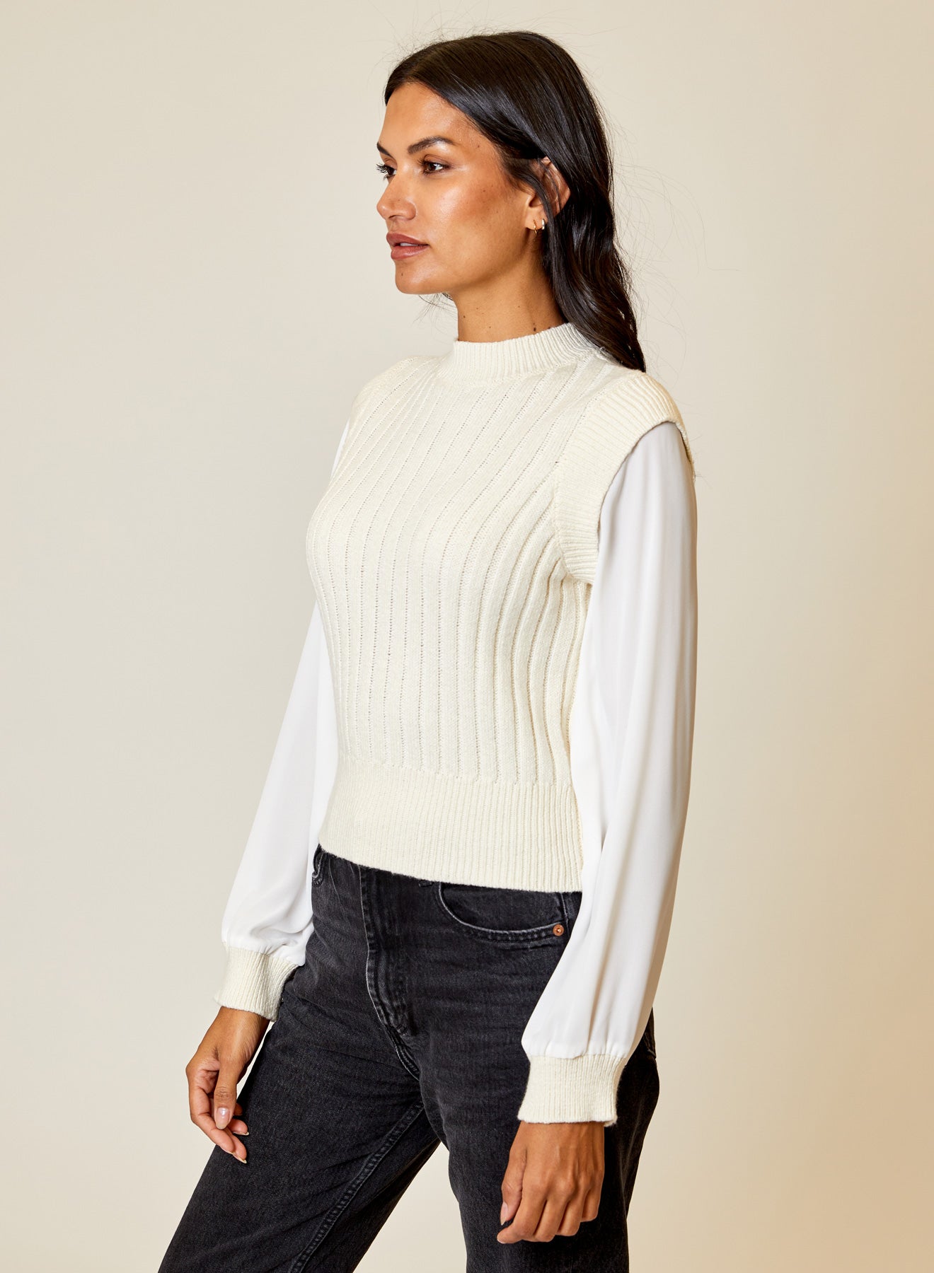 Long Sleeve Cream Sweater Vest