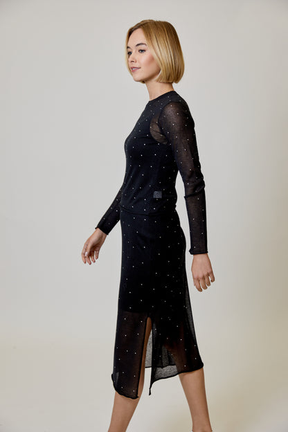 DH Black Sheer Midi Skirt Set