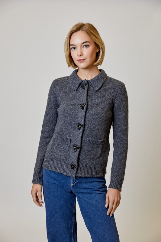 Grey Cardigan with Bows