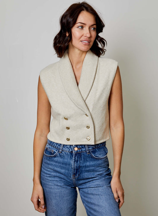 Sleeveless Sweater Vest with Gold Buttons