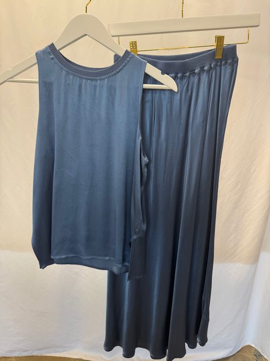 Indigo Silk Tank & Skirt Set