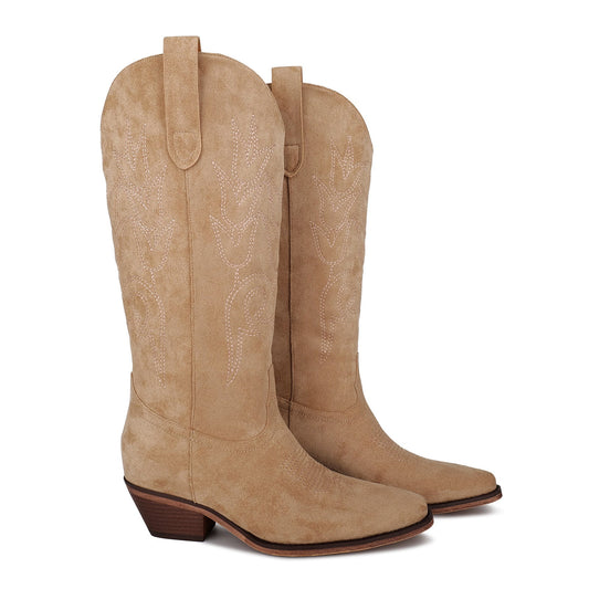 EmmyLou Tan Suede Cowboy Boots