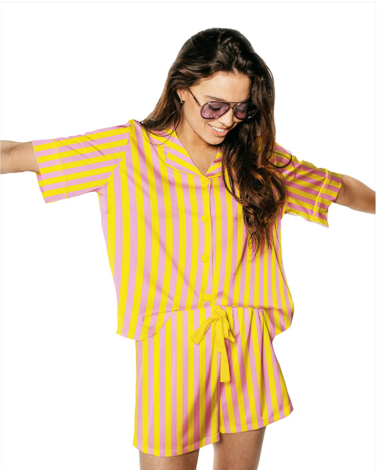 Sunshine Club Yellow and Pink Stripe PJ Set