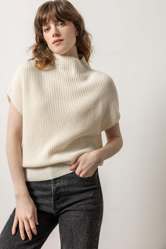 Ribbed Funnel Neck Sweater Ivory