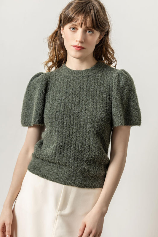 Crew Neck Flutter Sleeve Olive