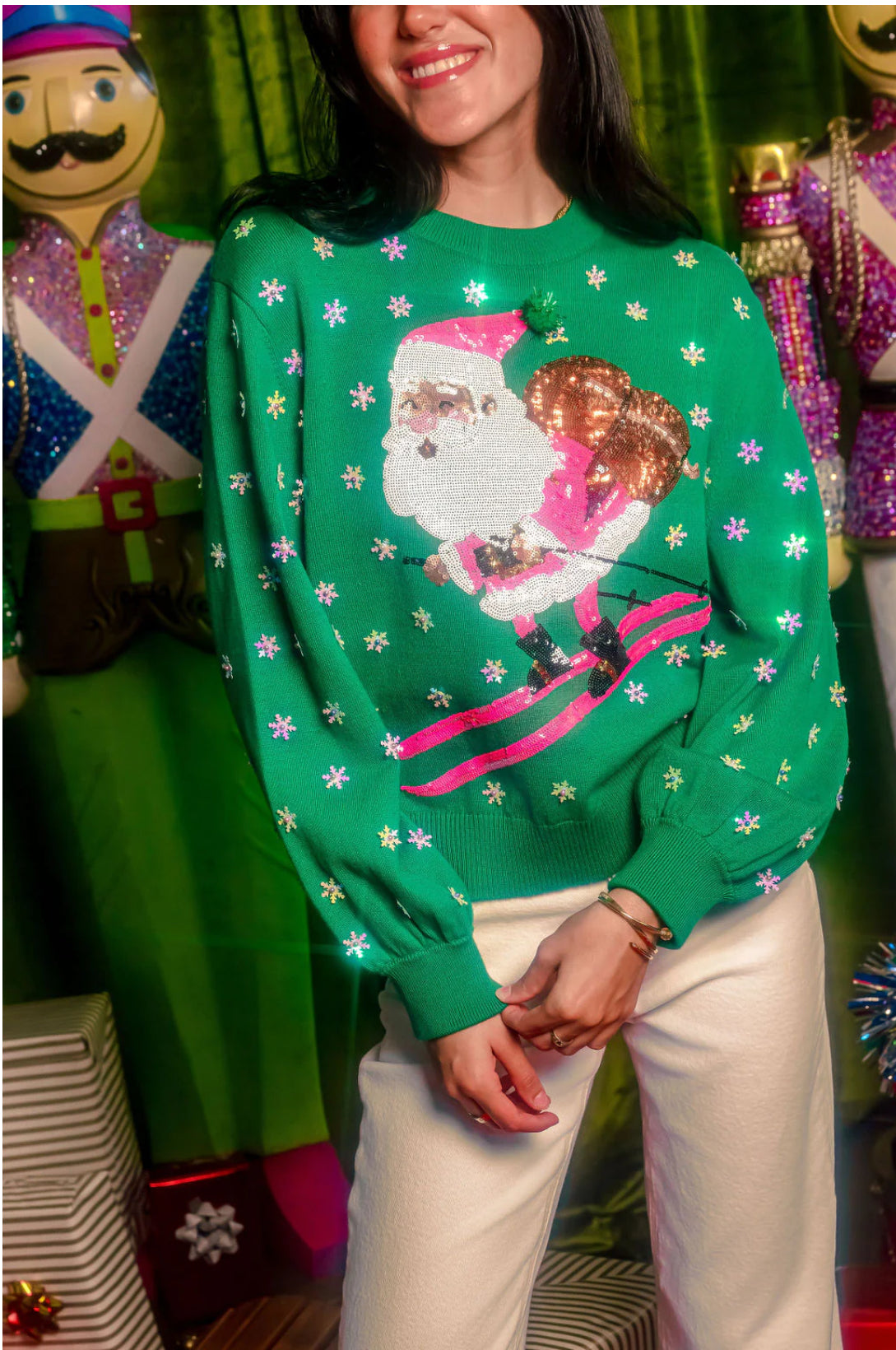 Green and Neon Pink Santa Sweatshirt