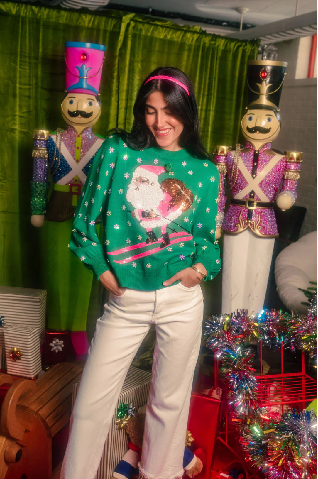 Green and Neon Pink Santa Sweatshirt