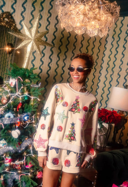 Beige Multi Shell & Christmas Tree Sweatshirt