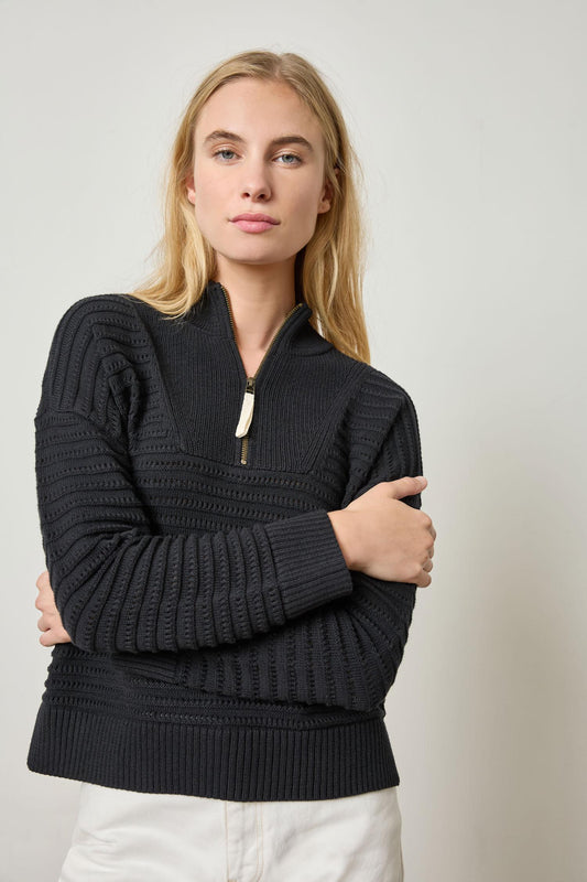 Pointelle Half Zip Sweater