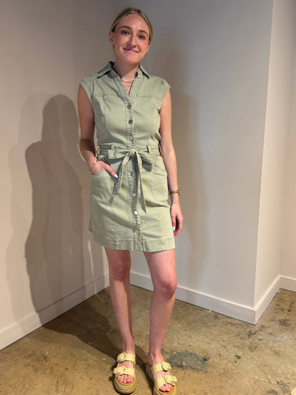 Washed Denim Dress in Olive