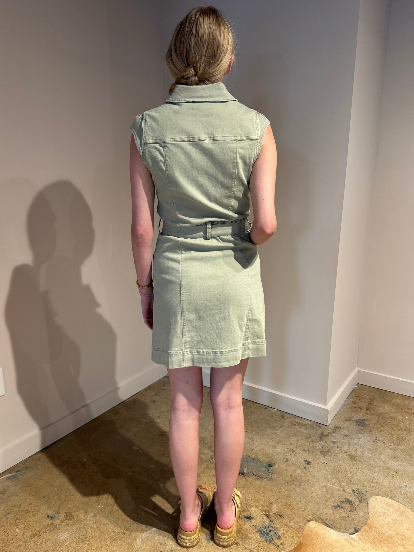 Washed Denim Dress in Olive