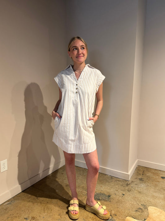 Khaki and White Stripe Dress