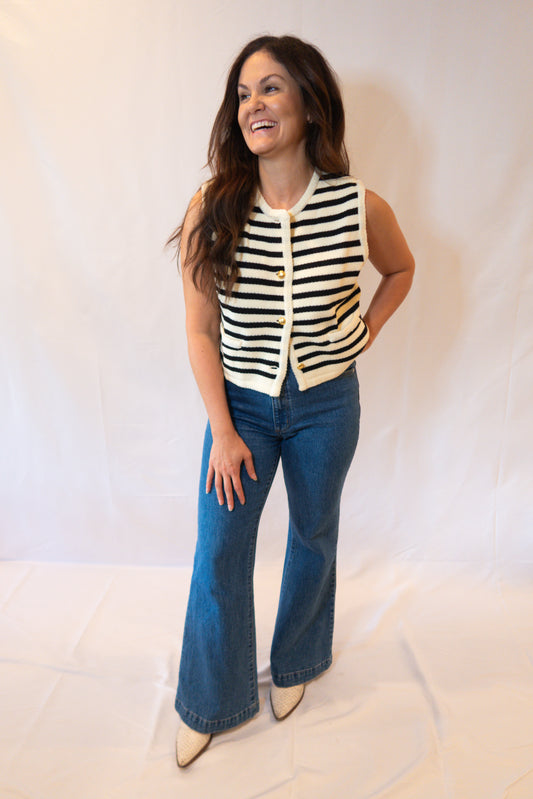 Stripe Sweater Vest with Gold Buttons