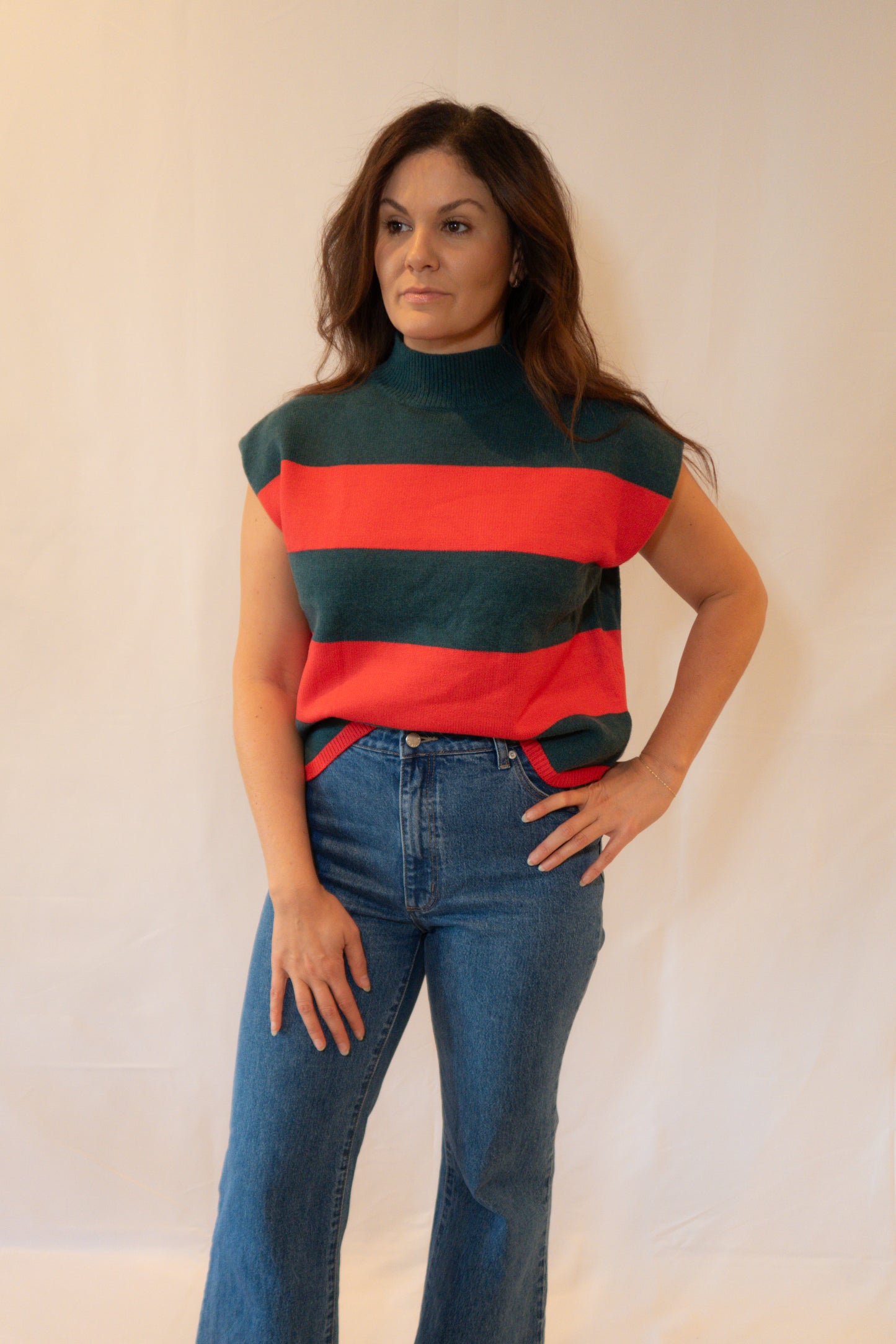 Red and Green Cropped Sweater