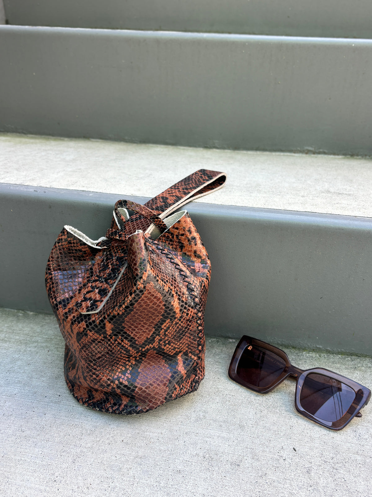 Navigli Bag Brown and Black Snake Embossed
