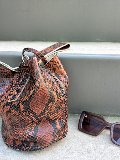Navigli Bag Brown and Black Snake Embossed